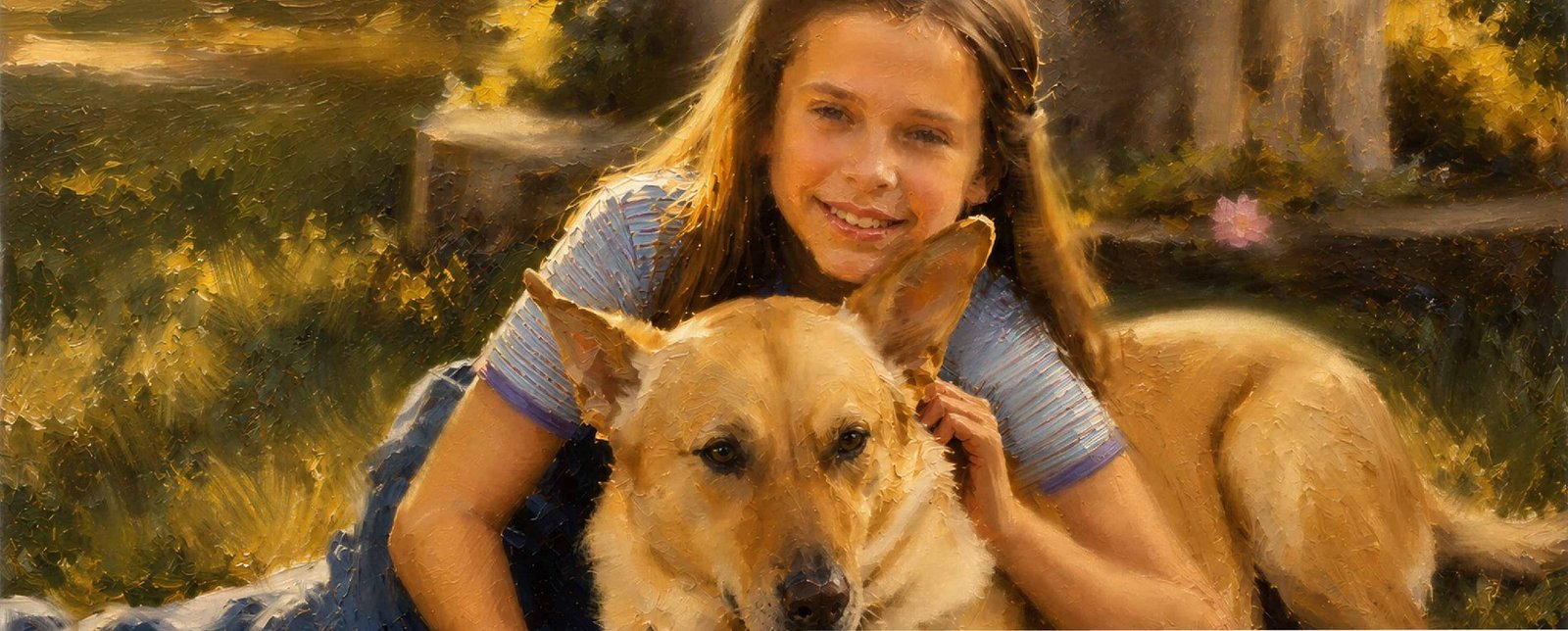 Girl with dog portrait painting
