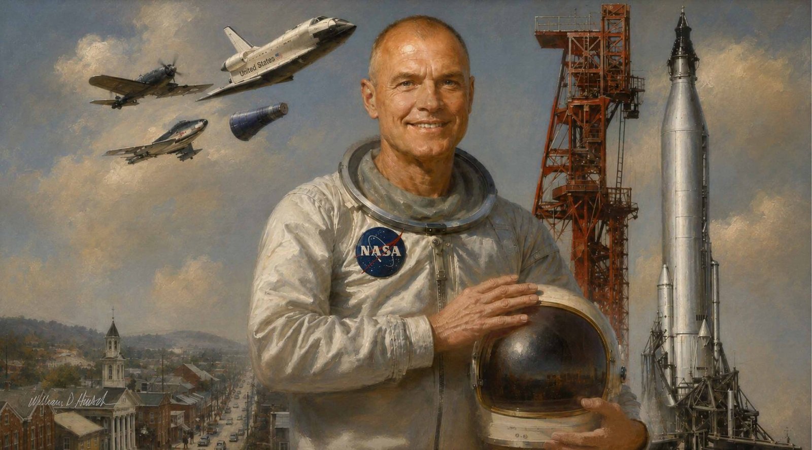 Portrait painting of astronaut John Glenn by William Dean Hinsch