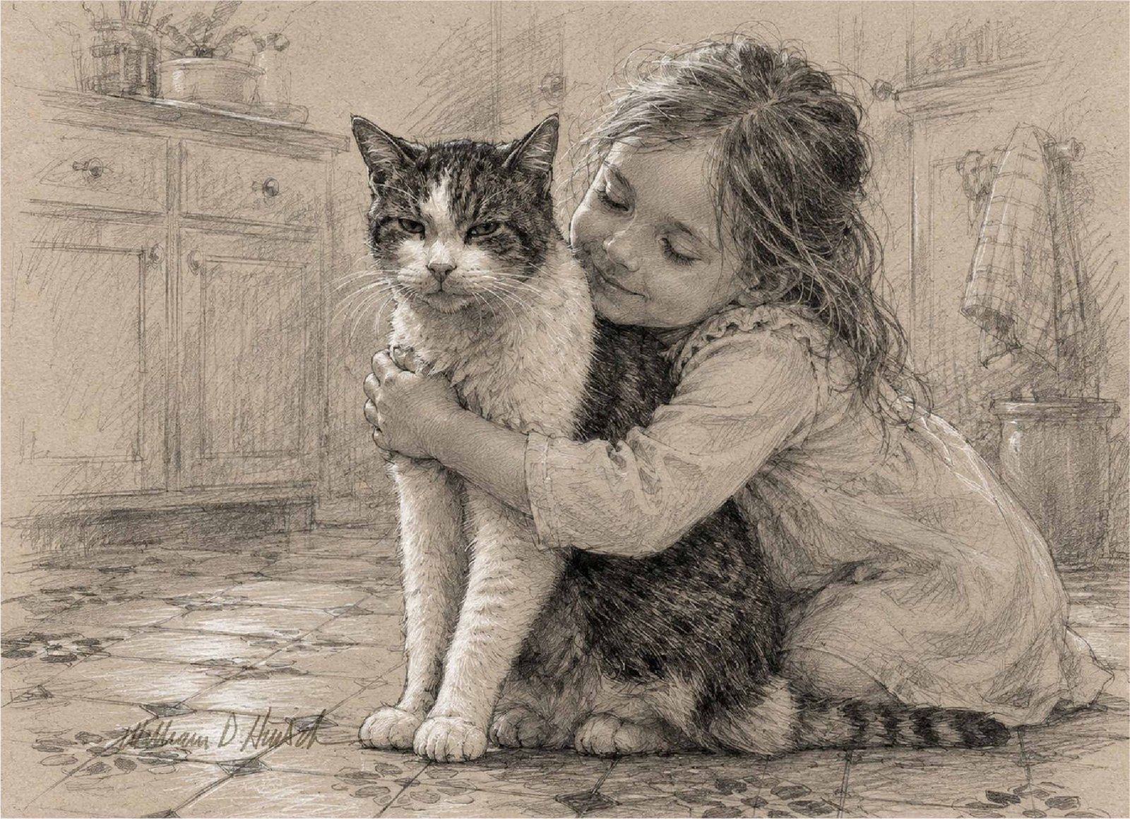 Child with a cat.